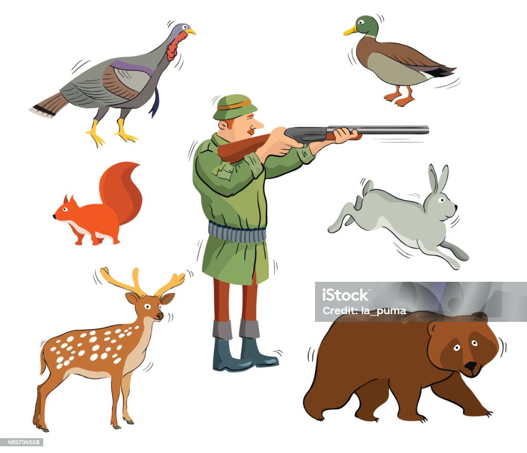 Hunter And Wild Animals Stock Illustration - Download Image Now - 2015,  Accuracy, Activity - iStock