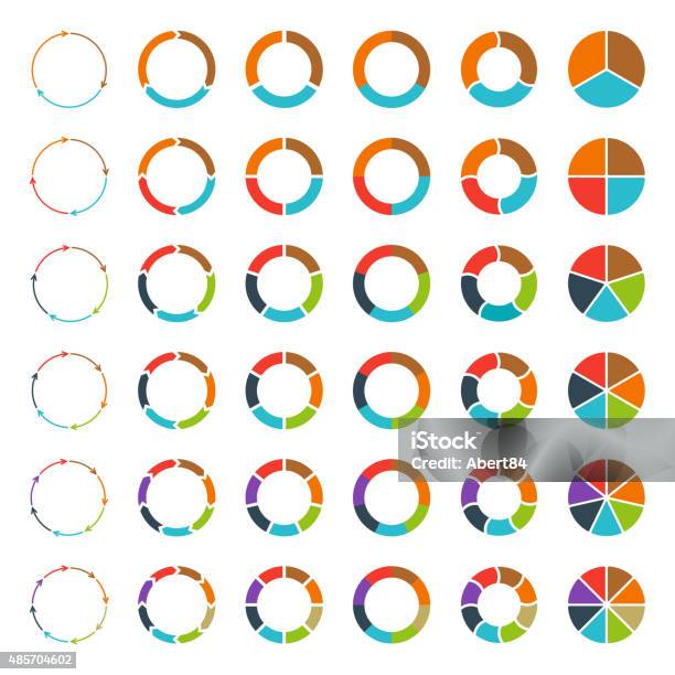 Segmented Pie Charts And Arrows Set Stock Illustration - Download Image Now - Circle, Arrow Symbol, Part Of
