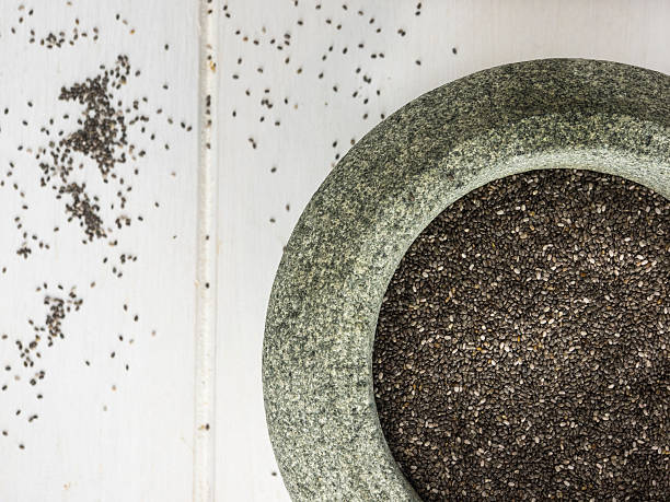 istock Chia seeds in a rustic stone bowl 485705294