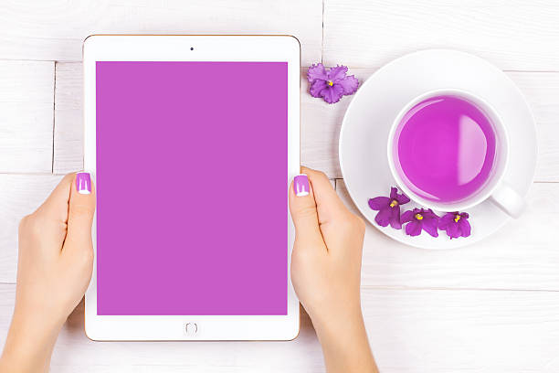 istock french manicure with violet flowers. spa 485711098