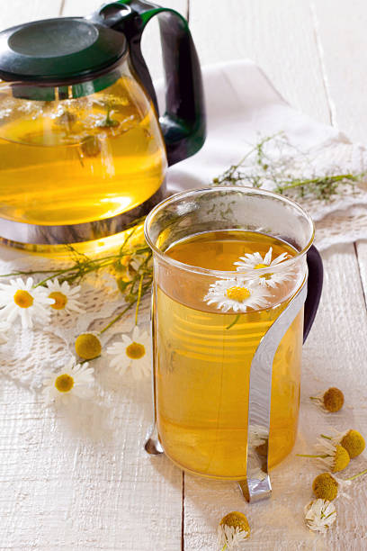 istock Teapot and cup of herbal tea with chamomile flowers 485711174