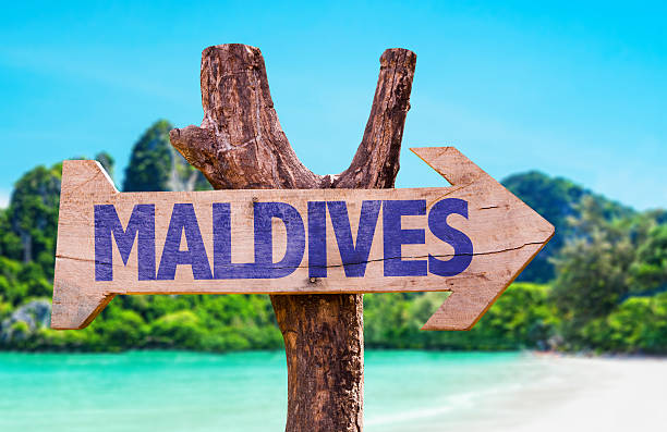 istock Maldives wooden sign with beach background 485712166