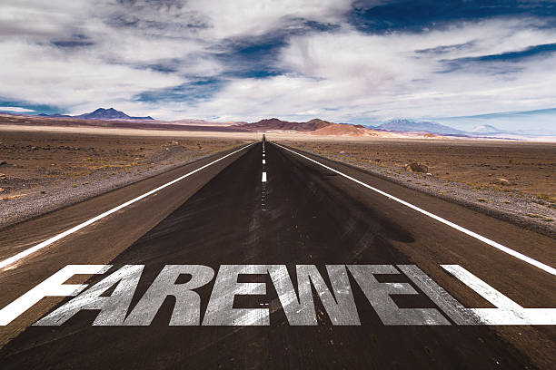 istock Farewell written on desert road 485712220