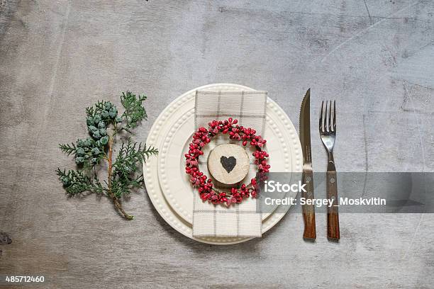 Decorated Christmas Dinner Table Setting Stock Photo - Download Image Now - Arranging, Celebration, Christmas