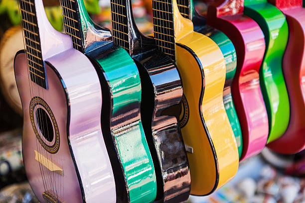 istock Background of colorful mexican guitars 485713920