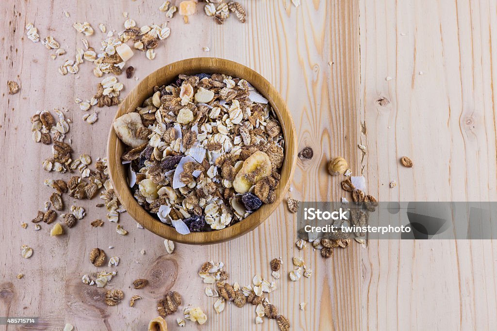 Seco corn flakes, Granola em cima da mesa. Vista de cima - Foto de stock de 2015 royalty-free