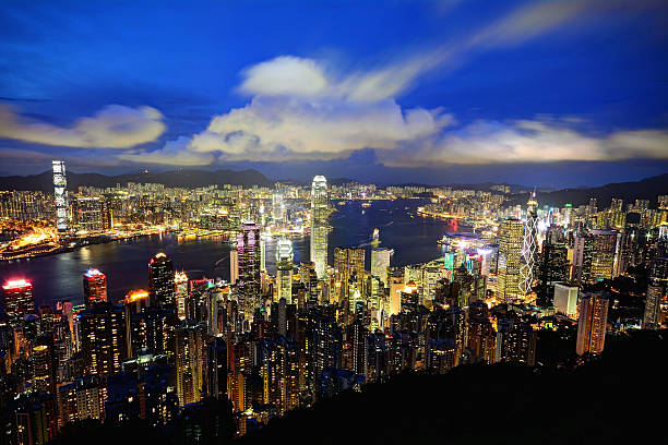 istock Hong Kong Building at night - View from Victoria Peak 485725280