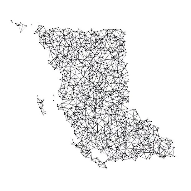 Vector illustration of British Columbia Map Network Black And White