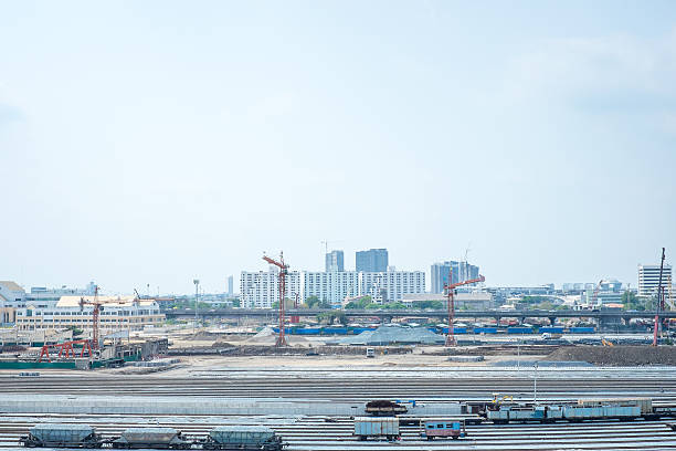 istock underconstruction railway with city building background ,Landsca 485728984