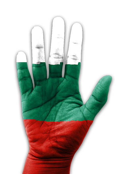 istock Open hand painted BULGARIA flag painted White background 485729214