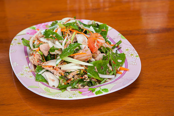 Tuna with tea leaves salad stock photo