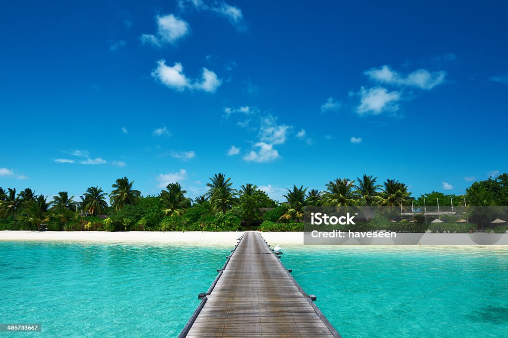 Beautiful beach with jetty Beautiful beach with jetty at Maldives Island Stock Photo