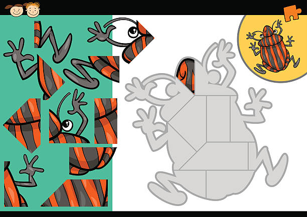 bildbanksillustrationer, clip art samt tecknat material och ikoner med cartoon shield bug jigsaw puzzle game - pentatomidae