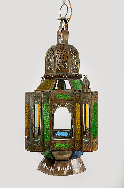 istock Lamp middle eastern made of metal hanging isolated on white 485738448