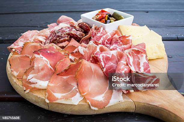 Typical Italian Appetizer With Salami Cheese And Pickles Stock Photo - Download Image Now