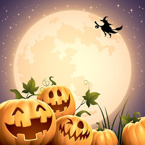 Smilly Pumpkins - Big Moon - 2 or more color gradient used(linear/radial) halloween moon stock illustrations