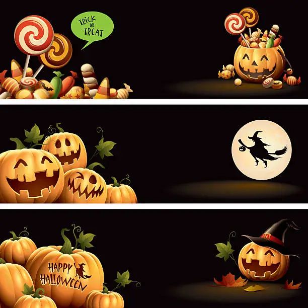 Vector illustration of Happy Halloween Banner Set