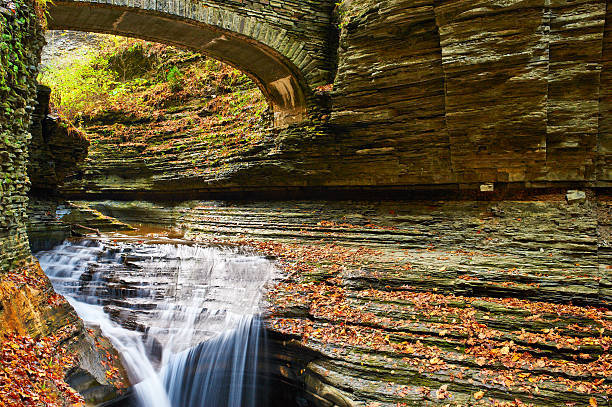 Cave waterfall at Watkins Glen state park Cave waterfall at Watkins Glen state park, New York, USA watkins glen stock pictures, royalty-free photos & images