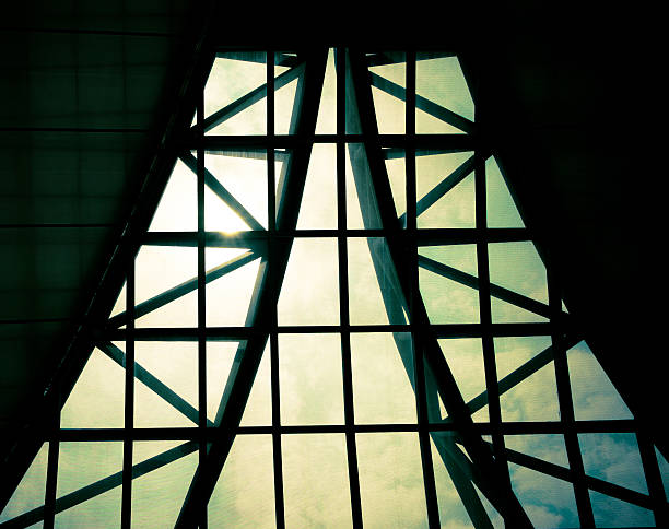 istock Business building interior, sunburst over building roof,structur 485748456