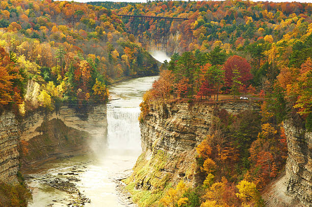 istock Autumn scene of waterfalls and gorge 485748546