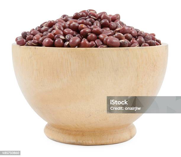 Azuki Beans Red Beans On Wood Cup Isolated Stock Photo - Download Image Now - 2015, Abstract, Adzuki Bean