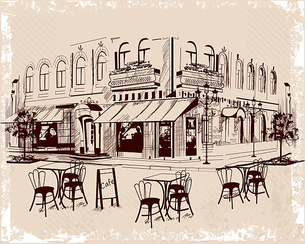 old town views and street cafes. - fransa illüstrasyonlar stock illustrations