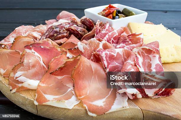 Typical Italian Appetizer With Salami Cheese And Pickles Stock Photo - Download Image Now