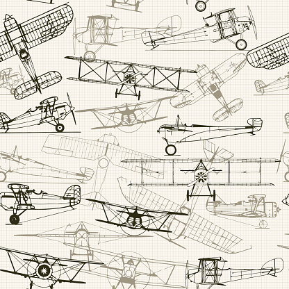 Vintage  seamless background. Stylized airplane illustration composition. t