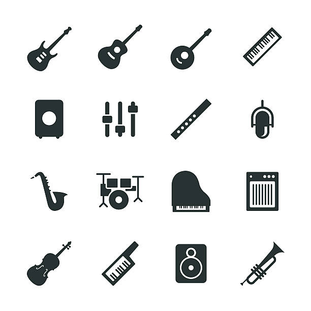 musikzubehör silhouette icons - musikinstrument stock-grafiken, -clipart, -cartoons und -symbole