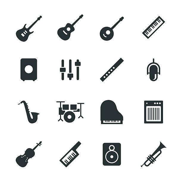 ilustrações, clipart, desenhos animados e ícones de equipamento silhueta de ícones musicais - instrumento musical