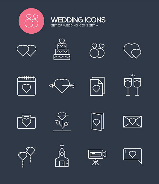 satz von 16 hochzeit moderne linie icons - index card flash stock-grafiken, -clipart, -cartoons und -symbole