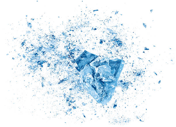Ice crash explosion parts on white background Abstract blue Ice crash explosion parts on white background. Collision, suspension crystal ice cubes damage. destruction abstract stock pictures, royalty-free photos & images
