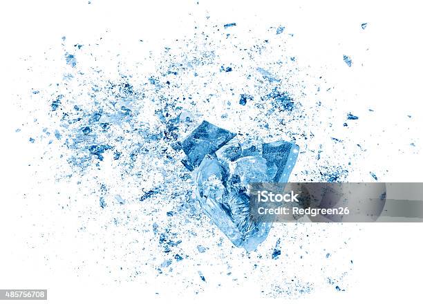 Ice Crash Explosion Parts On White Background Stock Photo - Download Image Now - Ice, Exploding, Broken