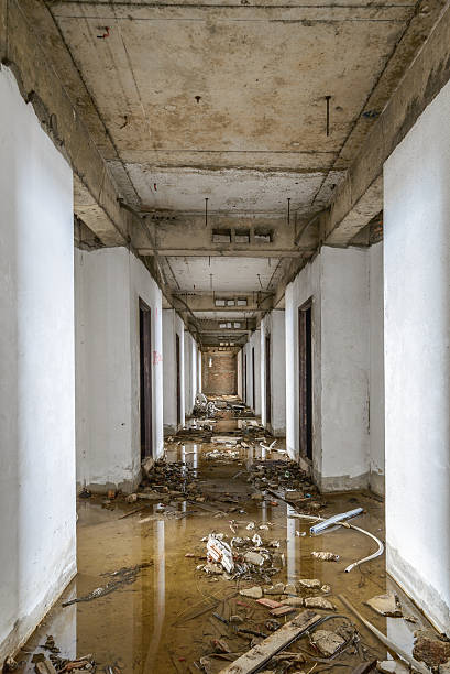 istock Abandoned buildings were flooded. 485760602