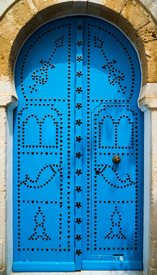 Traditional blue door from Sidi Bou Said in Tunisia. Large resolution