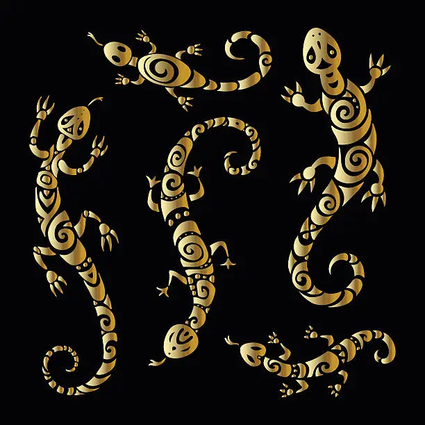 Vector illustration of Lizards. Polynesian tattoo style
