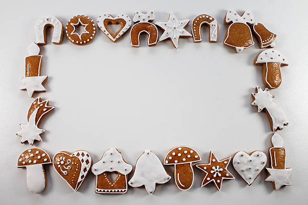 weihnachten frame hintergrund mit lebkuchen - christmas decoration photography themes christmas ornament stock-fotos und bilder