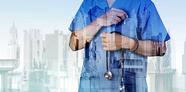 istock Double exposure of smart medical doctor working 485767422