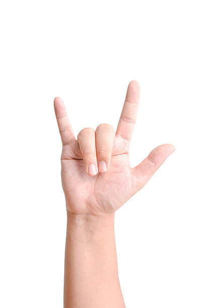istock Man hand showing love sign isolated on white 485768404