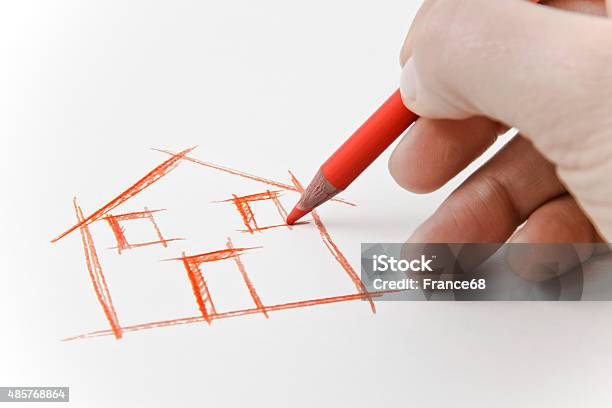 Hand Drawing An House Stock Photo - Download Image Now - Drawing - Activity, House, Cut Out