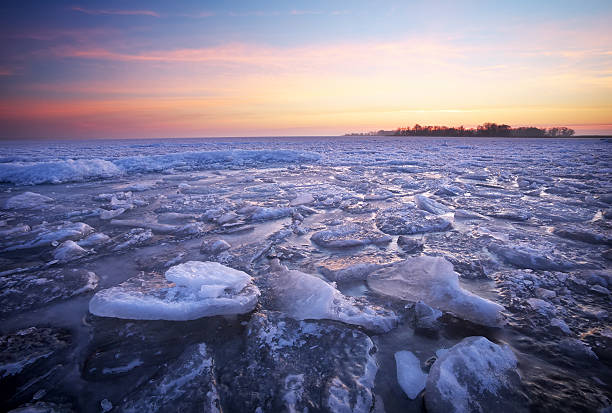 istock Winter landscape with sunset fiery sky. 485773324