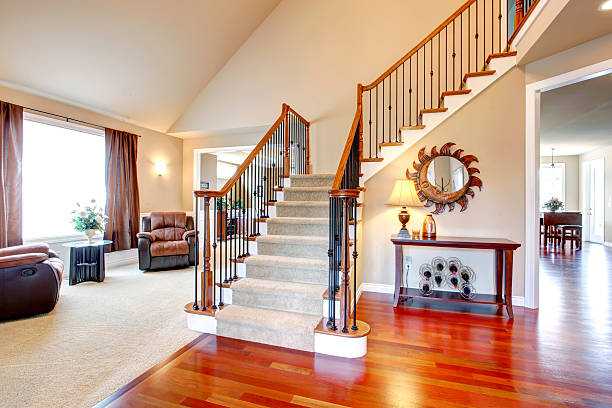 istock Beautiful staircase with wood and iron railings 485773405