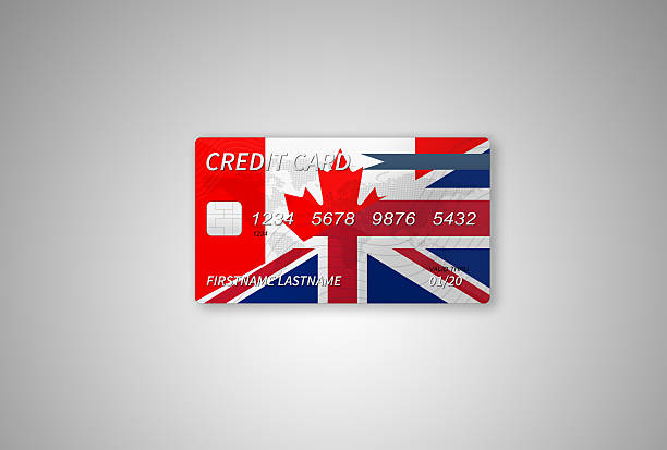 ilustrações, clipart, desenhos animados e ícones de canadá, reino unido, híbrido cartão de crédito em fundo gradiente - british flag currency banking uk