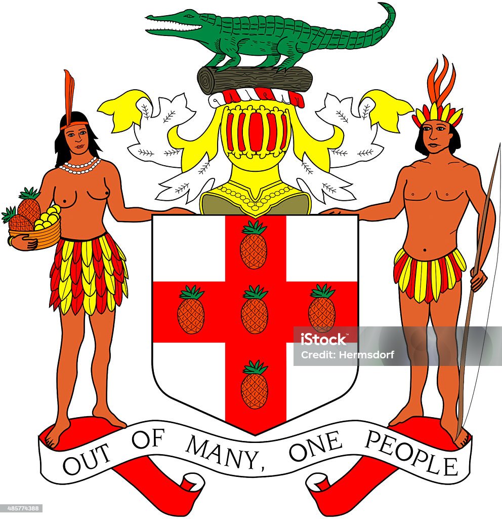 Coat of arms of Jamaica National coat of arms of Jamaica. Jamaica stock illustration
