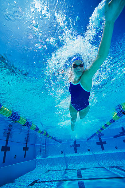 Young Woman Swimming in Pool