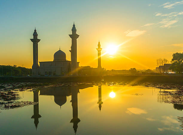 istock Mosque silhouette with sunrise background 485776791