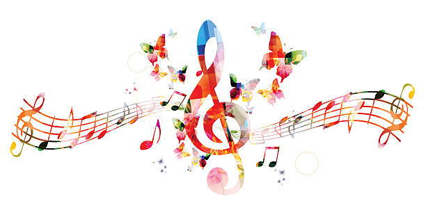 bunte musik hintergrund mit notizen - sheet music musical note music pattern stock-grafiken, -clipart, -cartoons und -symbole