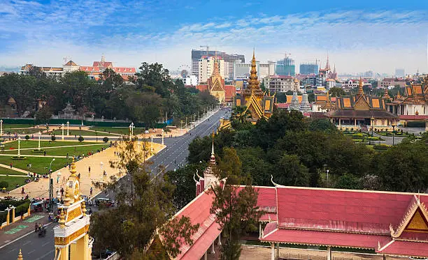 Photo of Urban City Skyline (Royal Palace, Silver Pagoda) Phnom Penh, Cambodia.