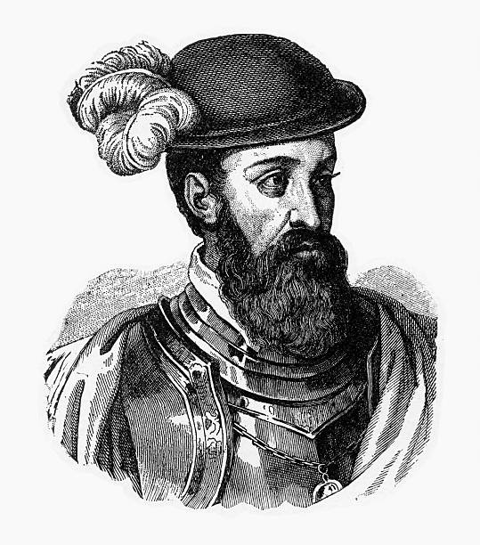 Francisco Pizarro, 1471-1541, Engraving Rare and beautifully executed Engraved illustration of Francisco Pizarro, 1471-1541, Engraving Rejects Falstaff Engraving Engraving from Great Men and Famous Women: A Series of Pen and Pencil Sketches, by Charles F. Horne and Published in 1894. Copyright has expired on this artwork. Digitally restored. francisco pizarro stock illustrations