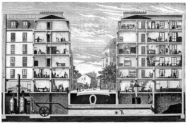 Antique illustration of industrial bulding section